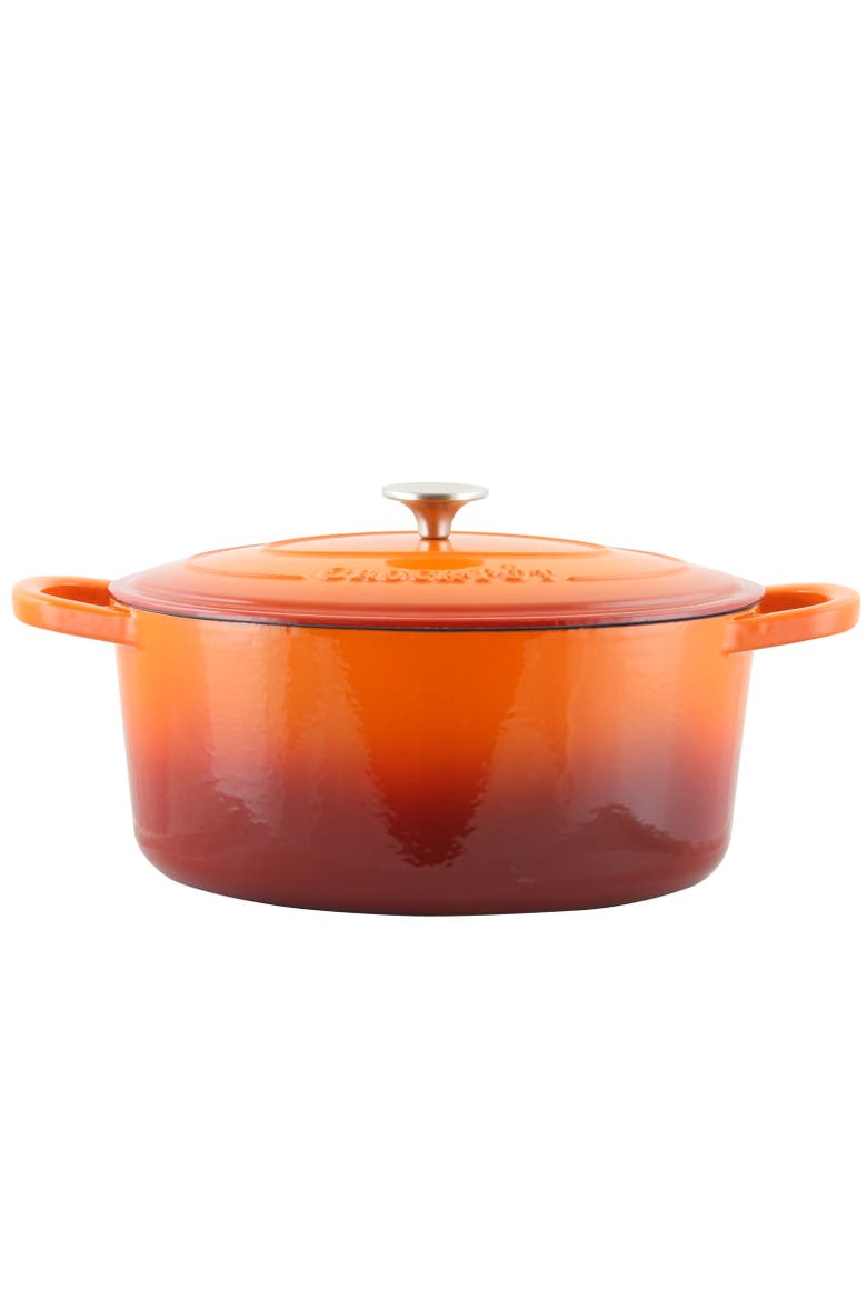 7 Quart Enameled Cast Iron Oval Dutch Oven, Main, color, Orange