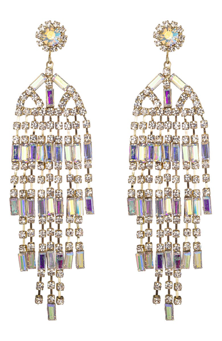 EYE CANDY LOS ANGELES Elena AB Crystal Fringe Drop Earrings, Main, color, Gold