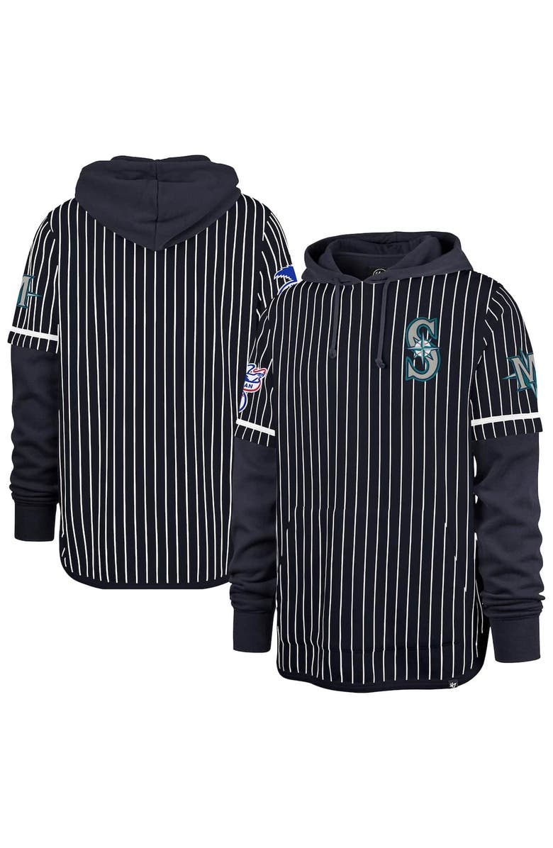 '47 Men's '47  Navy Seattle Mariners Pinstripe Double Header Pullover Hoodie, Main, color, 
