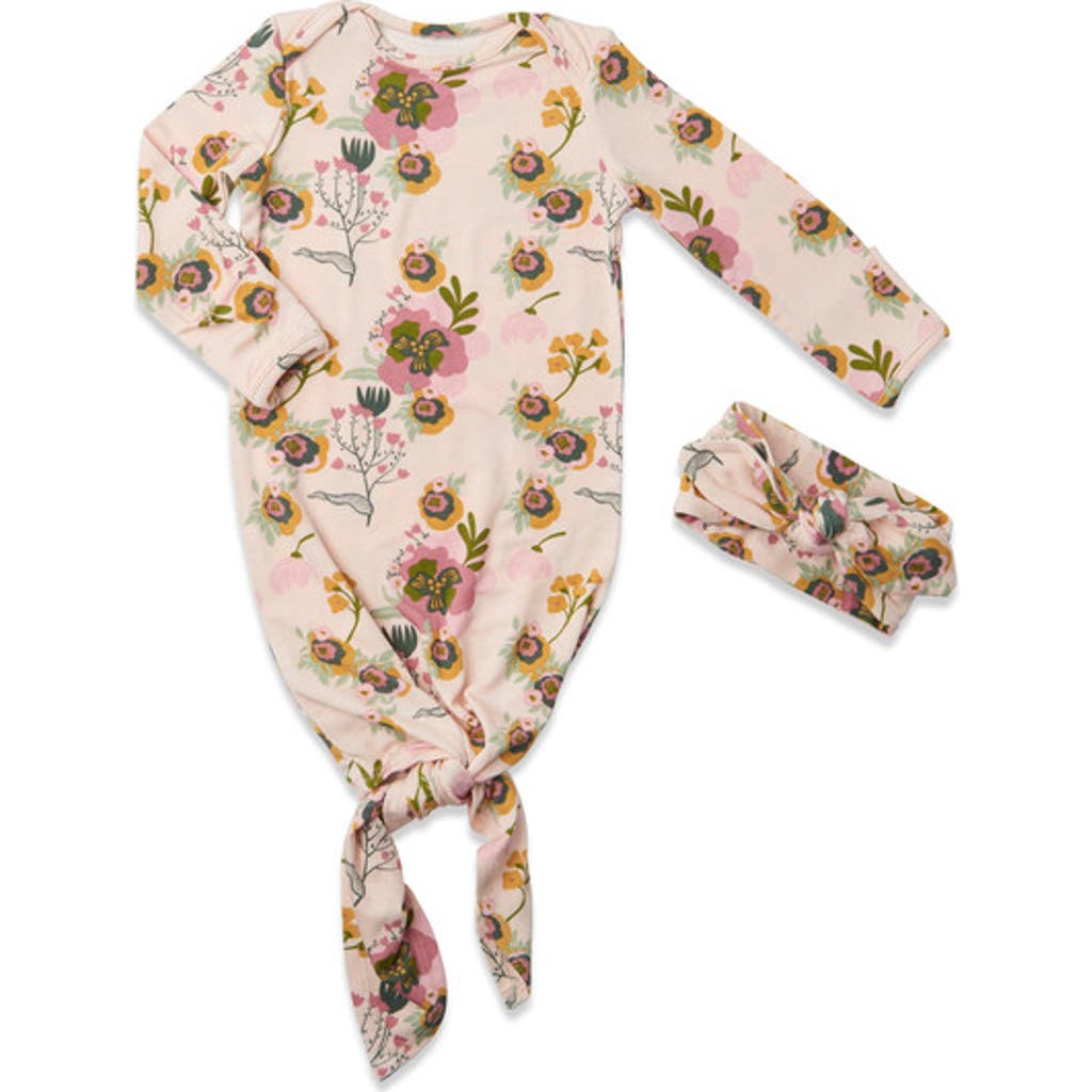 Everly Grey Long Sleeve Knotted Gown & Headwrap Set In Multi