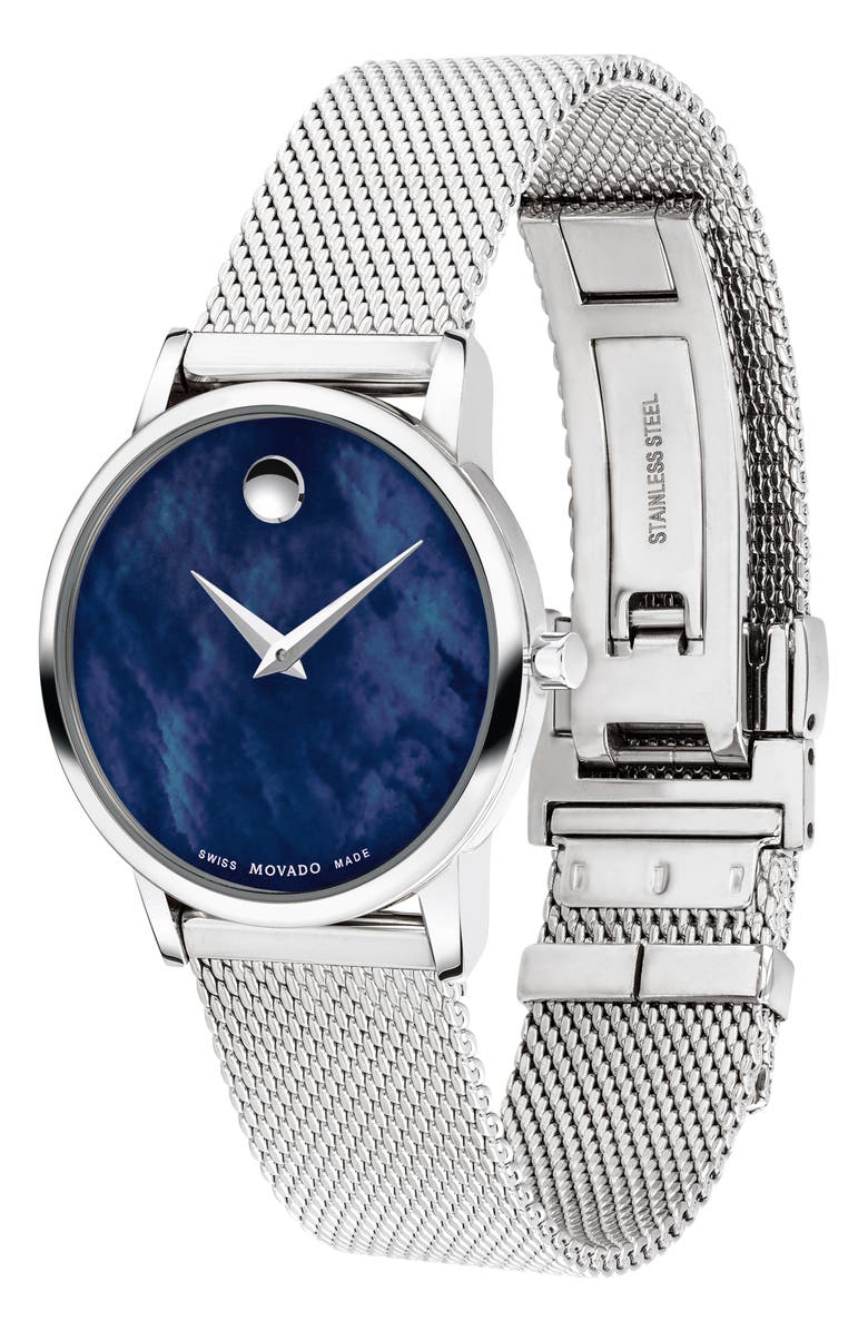 Movado Museum Mesh Strap Watch, 28mm, Alternate, color, 