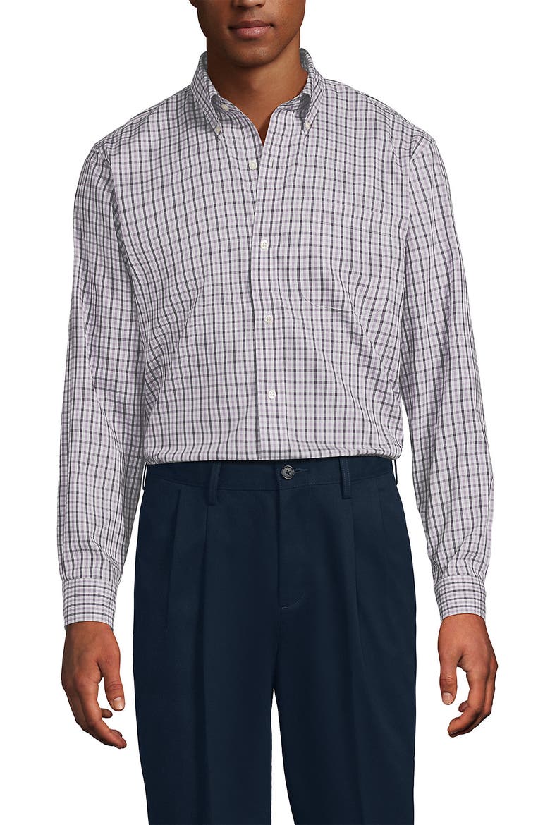 School Uniform  Tailored Fit No Iron Solid Supima Cotton Pinpoint Buttondown Collar Dress Shirt, Alternate, color, Lush Burgundy Multi Check