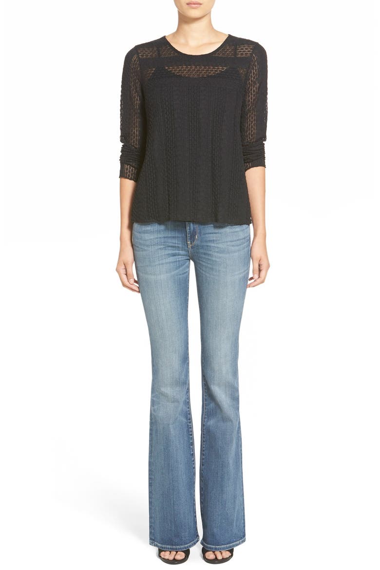 Pointelle Open Knit Top, Alternate, color, BLACK