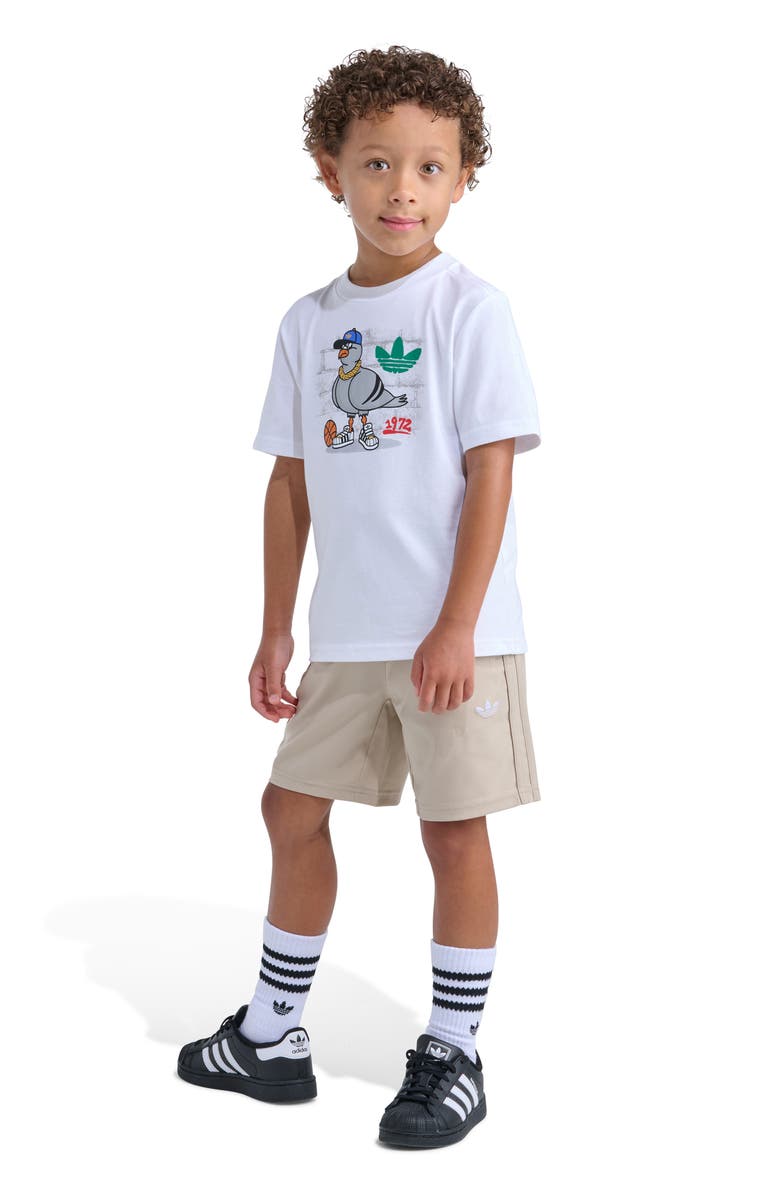 adidas 3-Stripes Woven T-Shirt & Shorts Set, Alternate, color, White/ Brown Multi