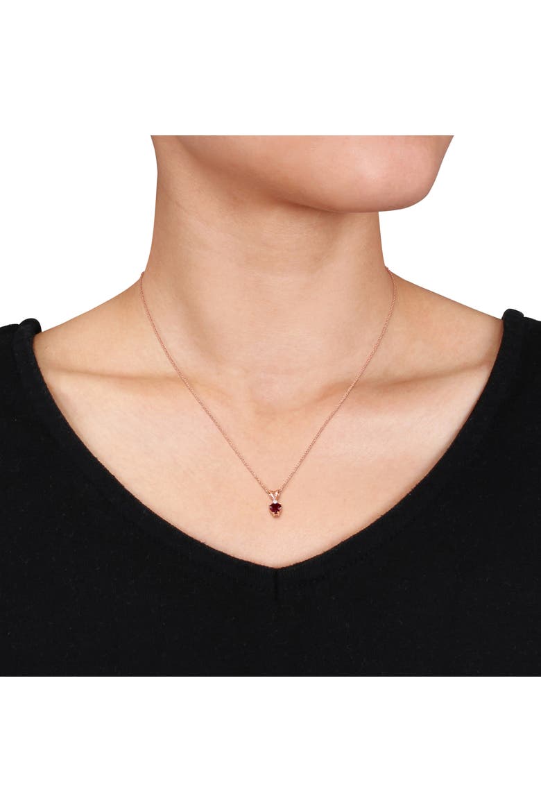 Gemstone & Diamond Solitaire Heart Necklace 10K, Alternate, color, Garnet/Rose Gold