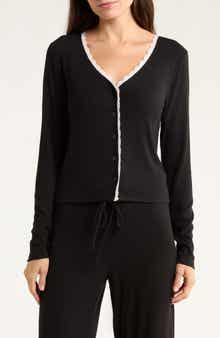 Daydream Lace Trim Rib Button-Up Lounge Top