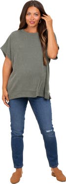 PinkBlush Solid Ribbed Short Sleeve Oversized Tunic Top