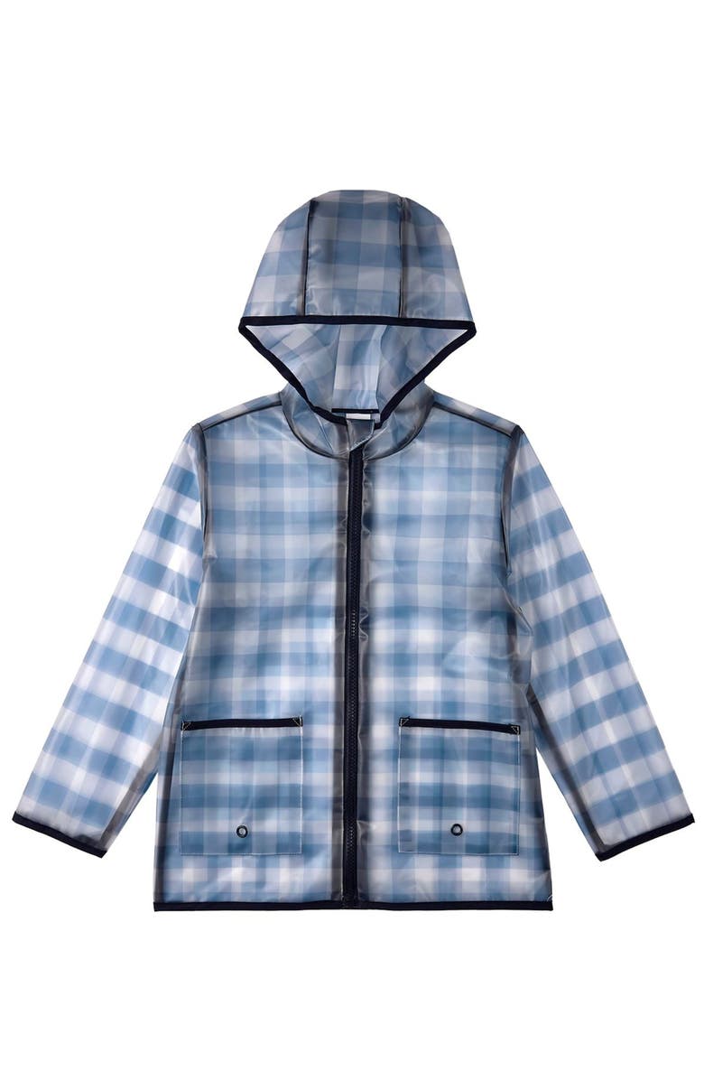 MeMoi Kids Checkered Raincoat with Self-Storage Pouch, Main, color, Navy