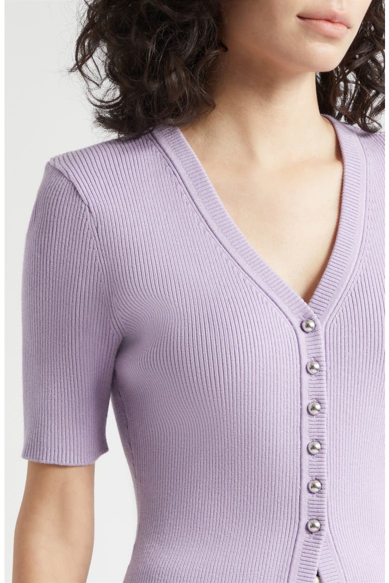 Charity Button Front Short Sleeve Knit Top, Alternate, color, WISTERIA