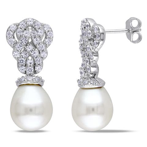 Pearl & Lab-Created White Sapphire Earrings