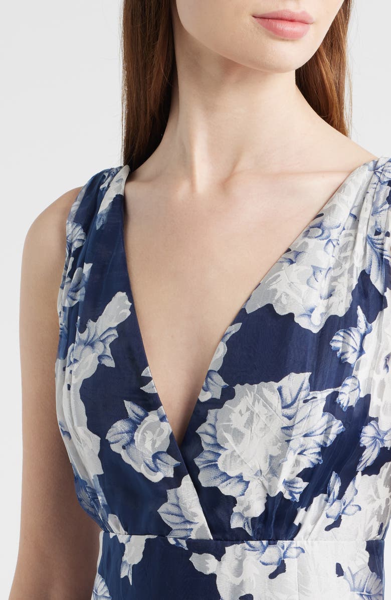 Lulus Vallia Floral Tiered Gown, Alternate, color, Navy Floral