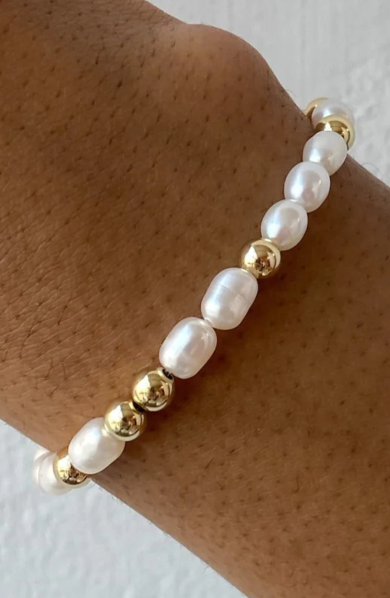 CUFFED Ivy Pearl 14k Gold Filled Bead Bracelet, Alternate, color, Gold