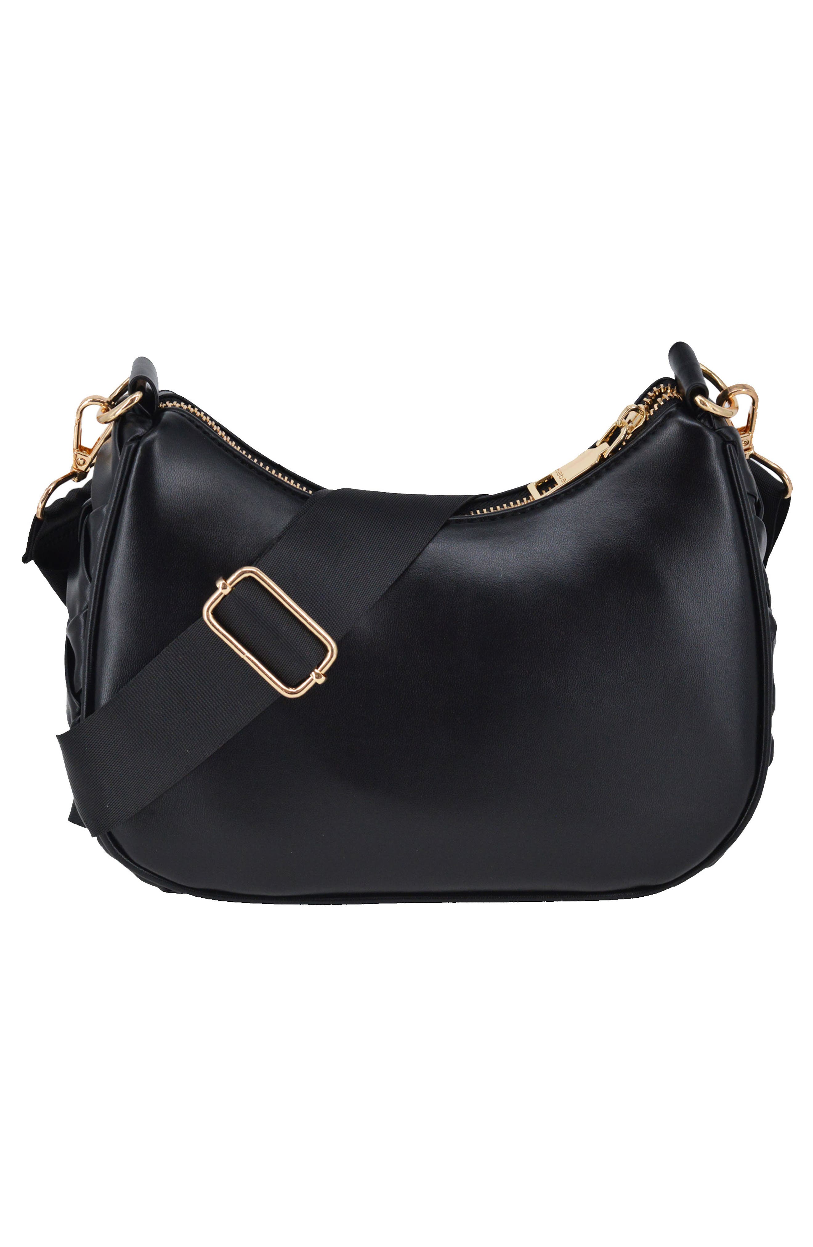 bebe Luca Woven Crossbody Bag with Zip Pouch, Alternate, color, Black