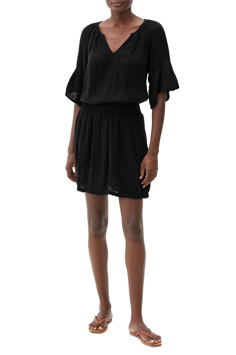 Katelyn Smocked Waist Peasant Dress, Main, color, BLACK