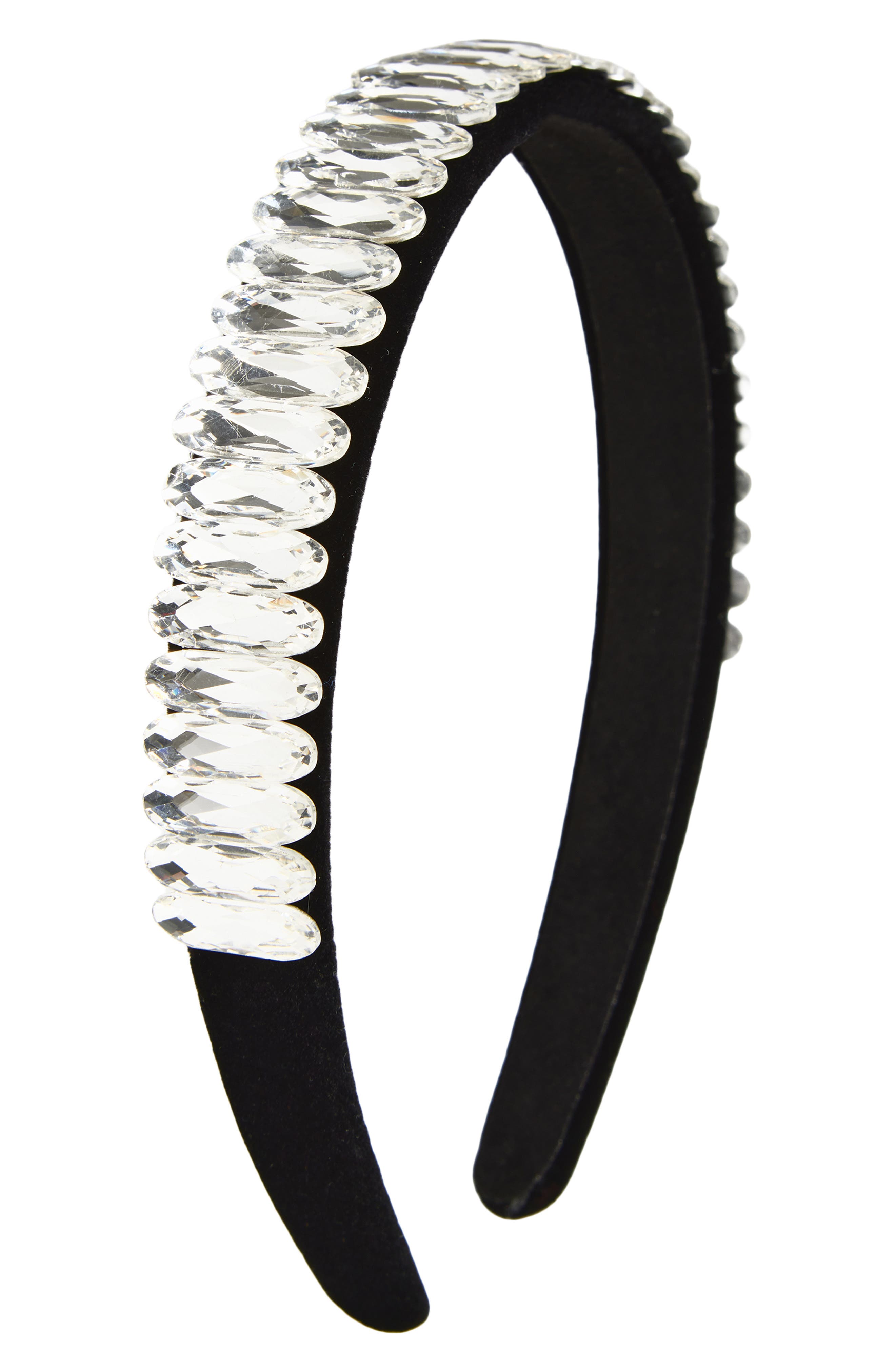 Tasha Crystal Embellished Padded Velvet Headband In Black