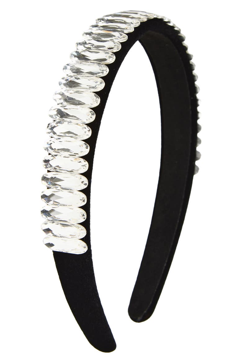Crystal Embellished Padded Velvet Headband, Main, color, BLACK