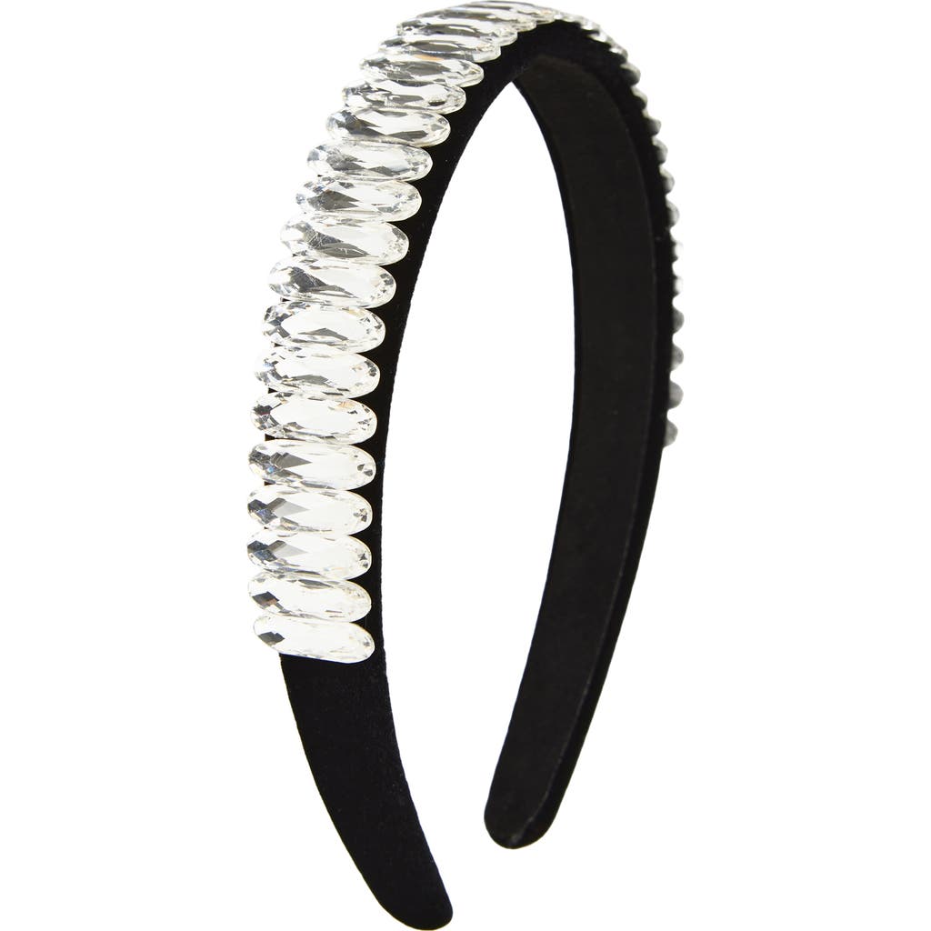 Tasha Crystal Embellished Padded Velvet Headband In Black