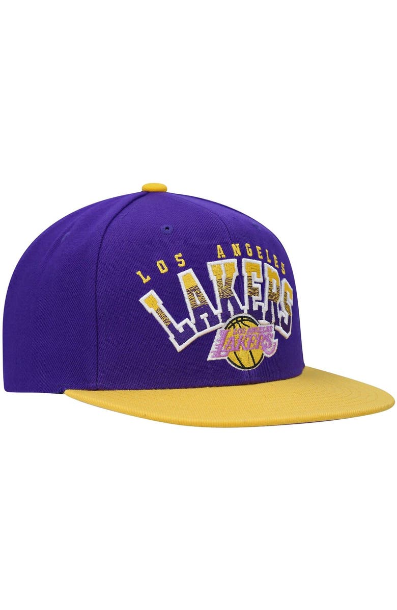 Mitchell & Ness Men's Mitchell & Ness Purple/Gold Los Angeles Lakers Hardwood Classics Gradient Wordmark Snapback Hat, Alternate, color,