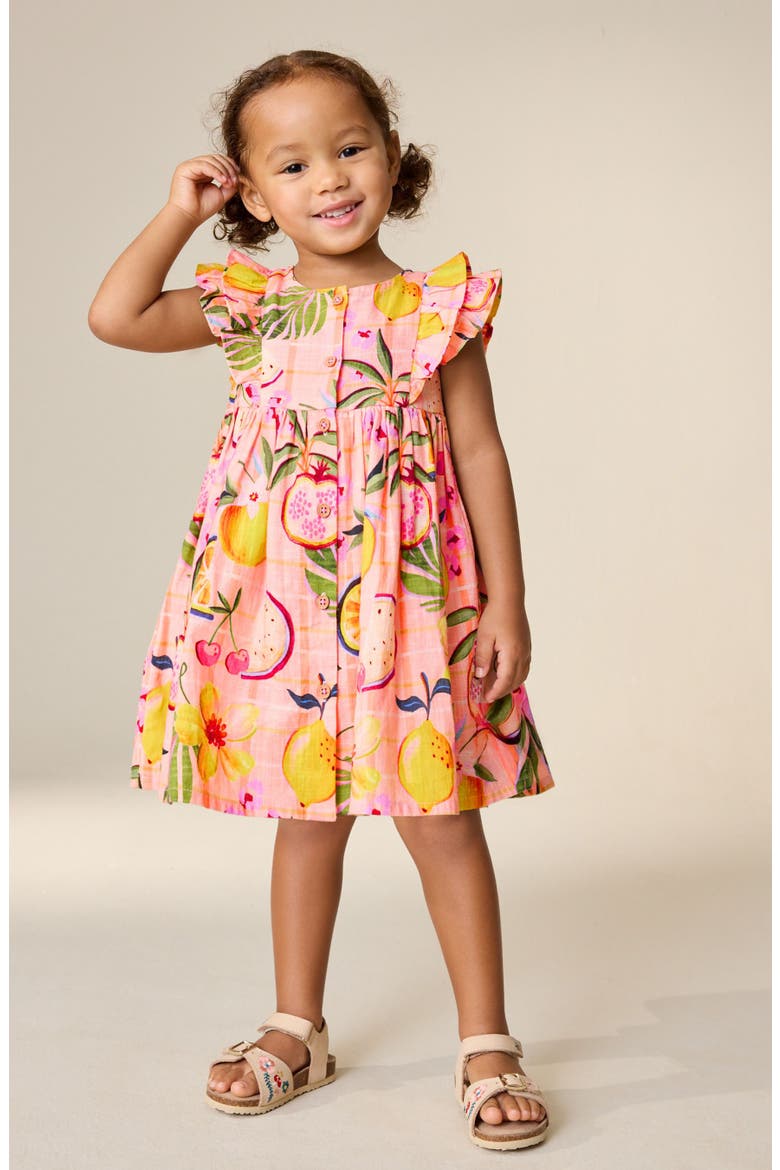 Kids' Fruit Print Cotton Frill Dress, Alternate, color, ORANGE