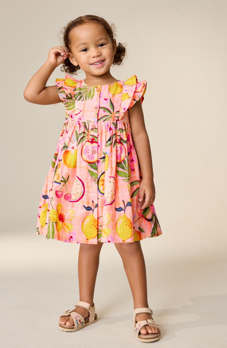 NEXT Kids' Fruit Print Cotton Frill Dress, Alternate, color, Orange