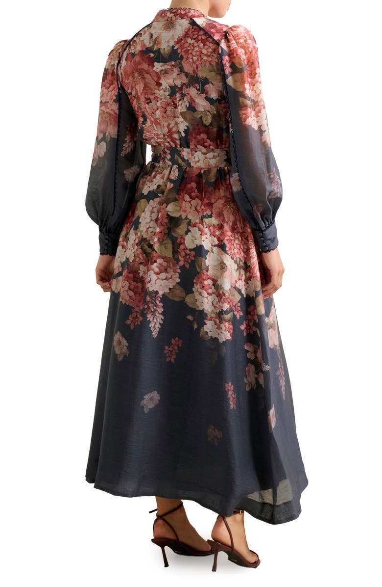 Ever New Peyton Belted Long Sleeve Button Front Maxi Dress, Alternate, color, Navy Adela Floral