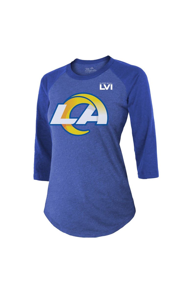 Majestic Threads Women's Majestic Threads Matthew Stafford Royal Los Angeles Rams Super Bowl LVI Name & Number Raglan 3/4 Sleeve T-Shirt, Alternate, color, 