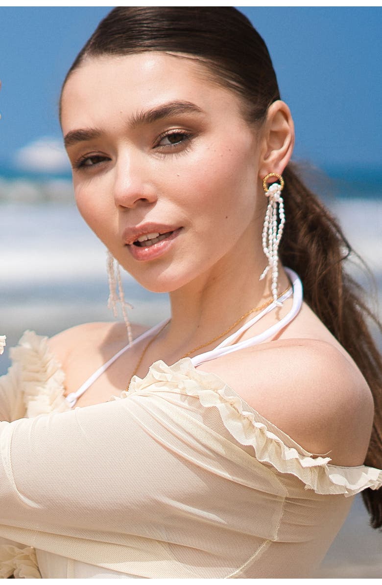 Classicharms Nina Gold Hoop Bead Pearl Tassel Earrings, Alternate, color, Gold