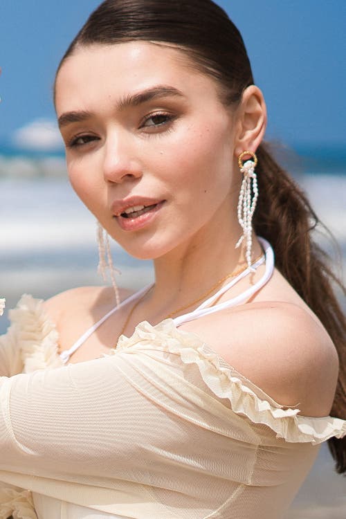 Classicharms Nina Gold Hoop Bead Pearl Tassel Earrings In Gold