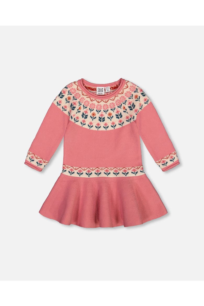 Girl's Knit Dress With Round Intarsia Flowers Light Pink, Main, color, Rosette