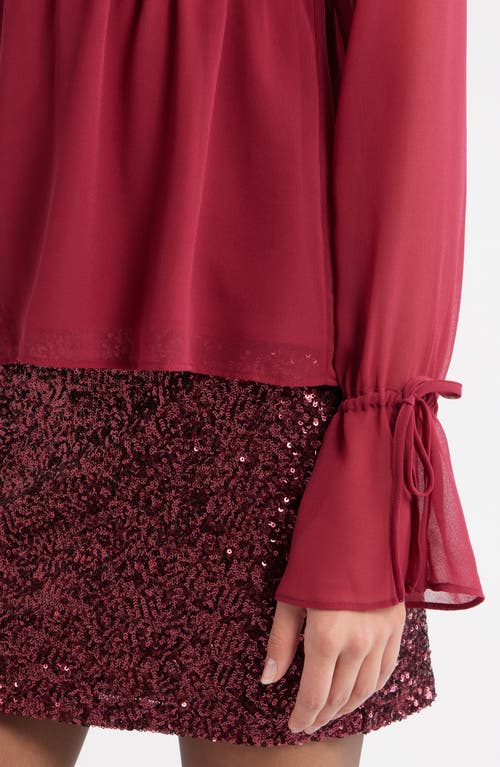 Open Edit Babydoll Chiffon Top In Burgundy