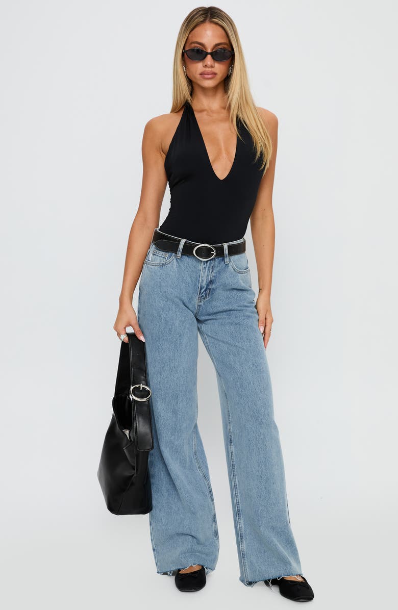 Princess Polly Kendrae Plunge Neck Halter Bodysuit, Alternate, color, Black