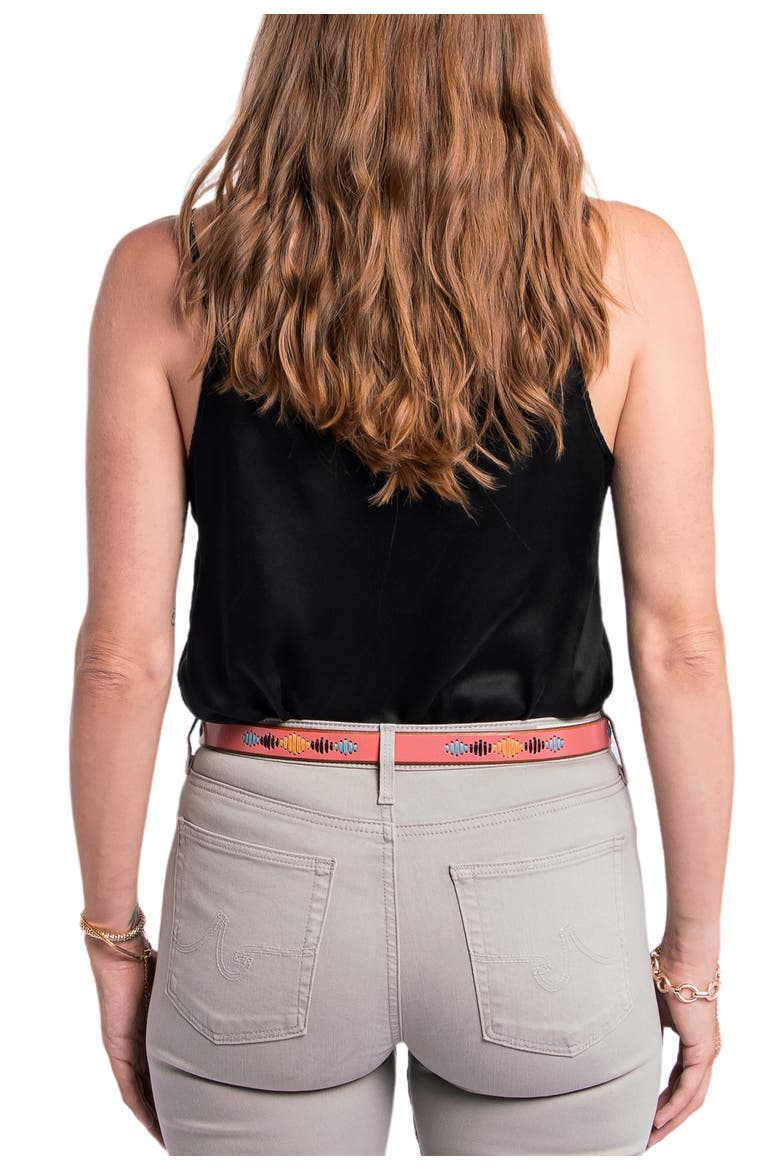 Boho Genuine Leather Stitched Perforated Detail Belt, Alternate, color, Pink