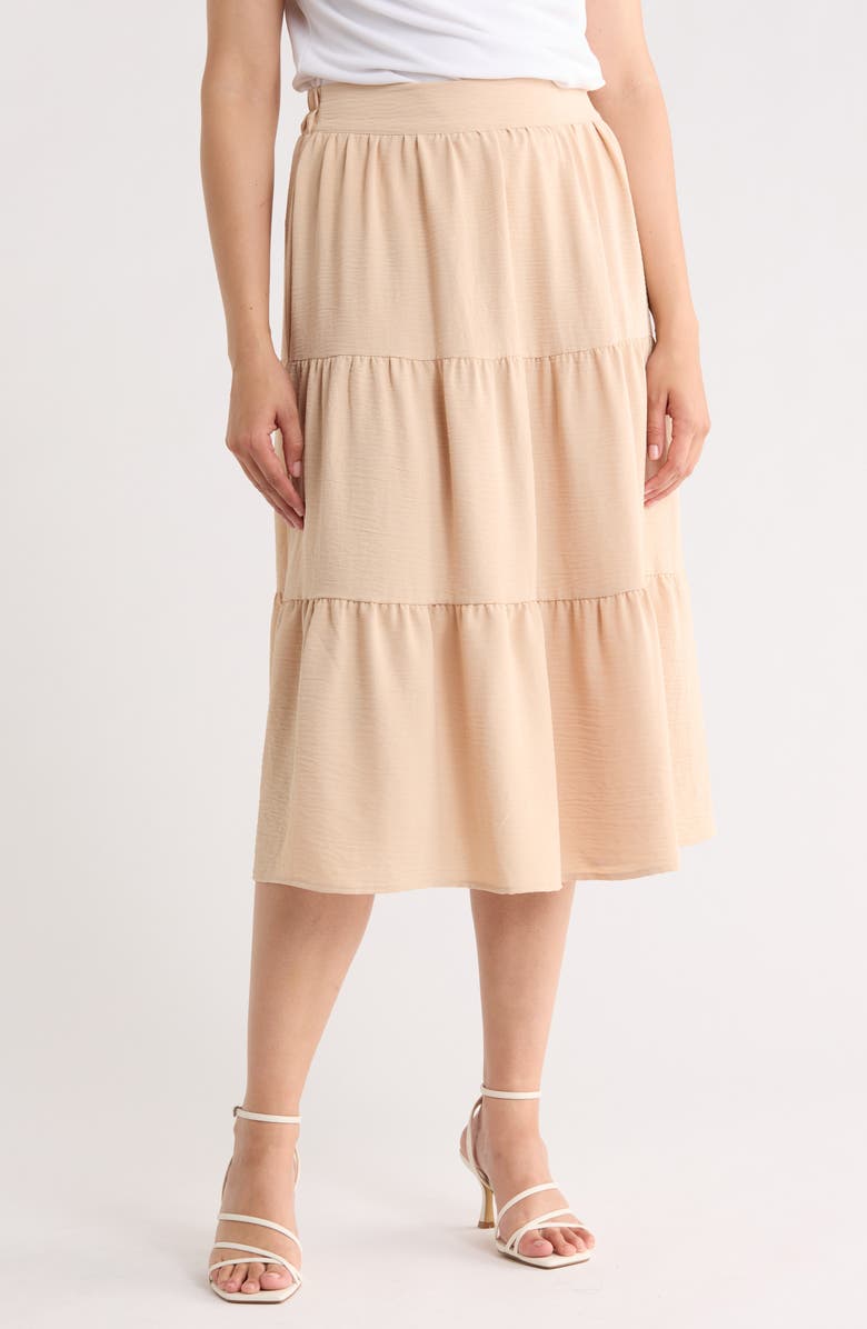 Renee C Tiered Midi Skirt, Main, color, Taupe