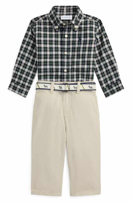 Ralph Lauren Plaid Cotton Button-Down Shirt & Belted Chinos Set