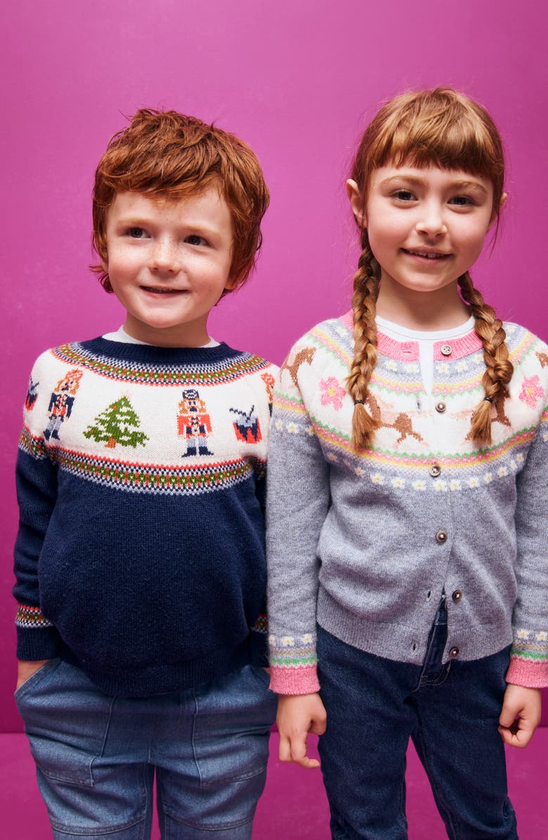 Mini Boden Kids' Fair Isle Crewneck Sweater, Alternate, color, Medieval Blue Nutcracker