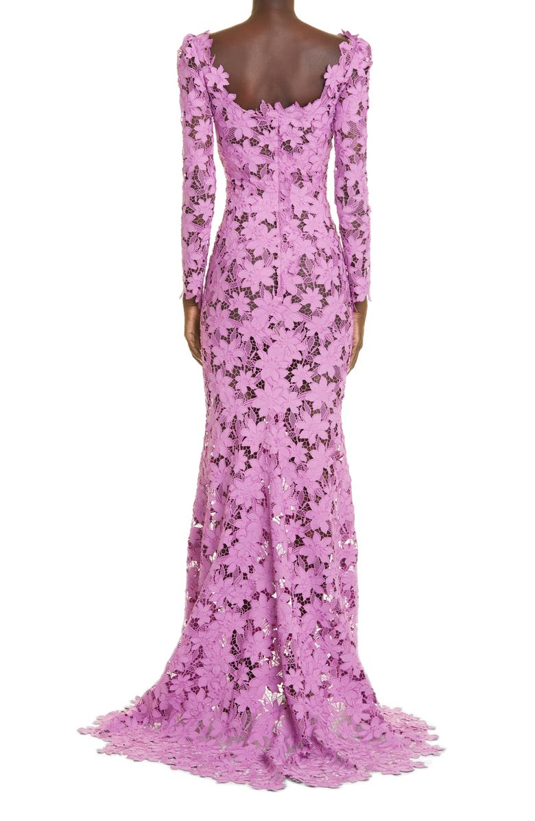 Oscar de la Renta Tiger Lily Guipure Lace Long Sleeve Gown with Train, Alternate, color, 