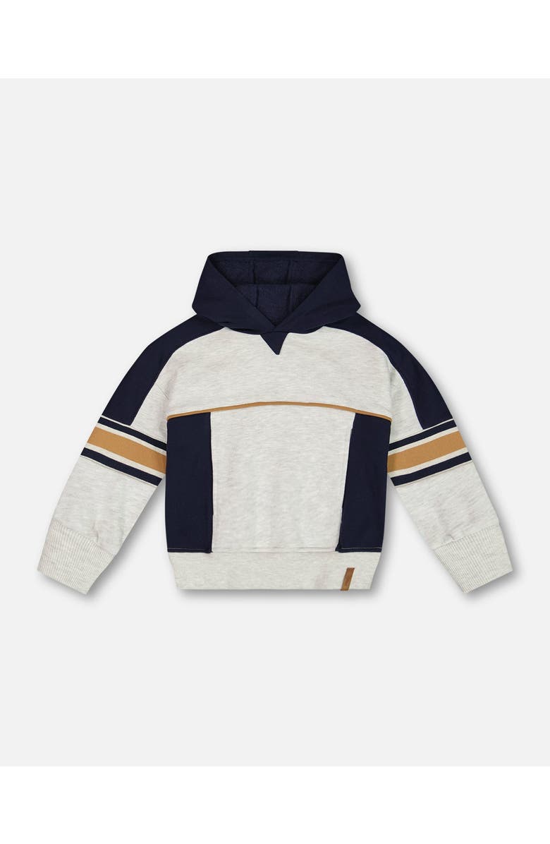 Deux par Deux Boy's Hooded Fleece Sweatshirt With Contrast Rib Beige Mix, Main, color, 