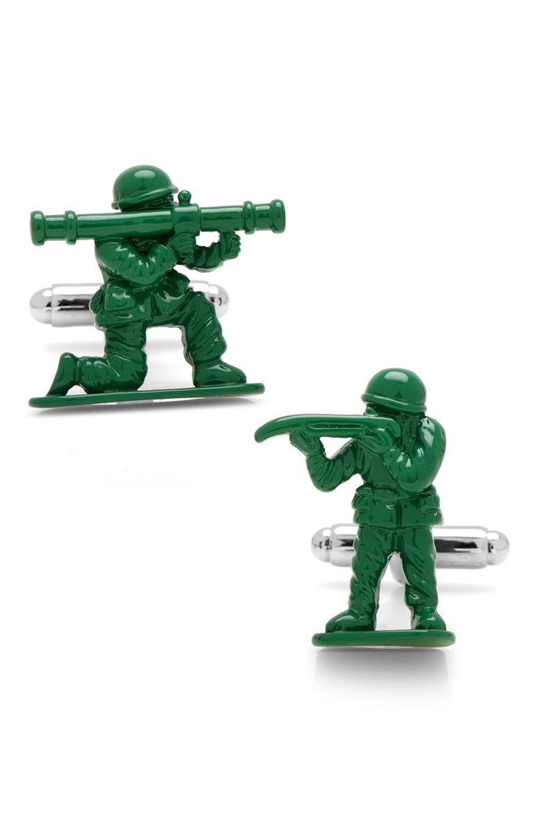 Green Army Men Cuff Links, Main, color, SILVER/ GREEN