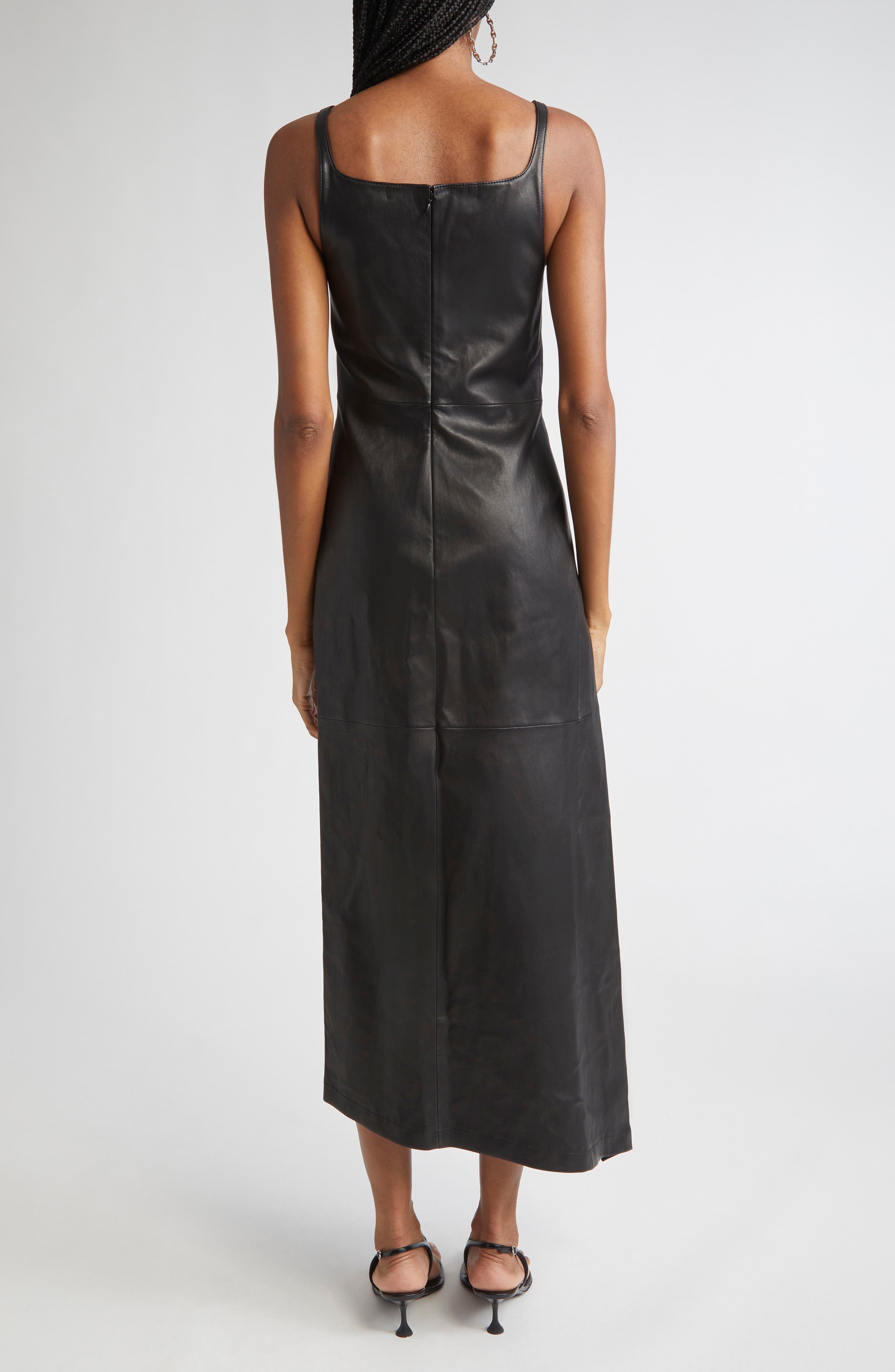 Draped Lambskin Leather Midi Dress - image 2