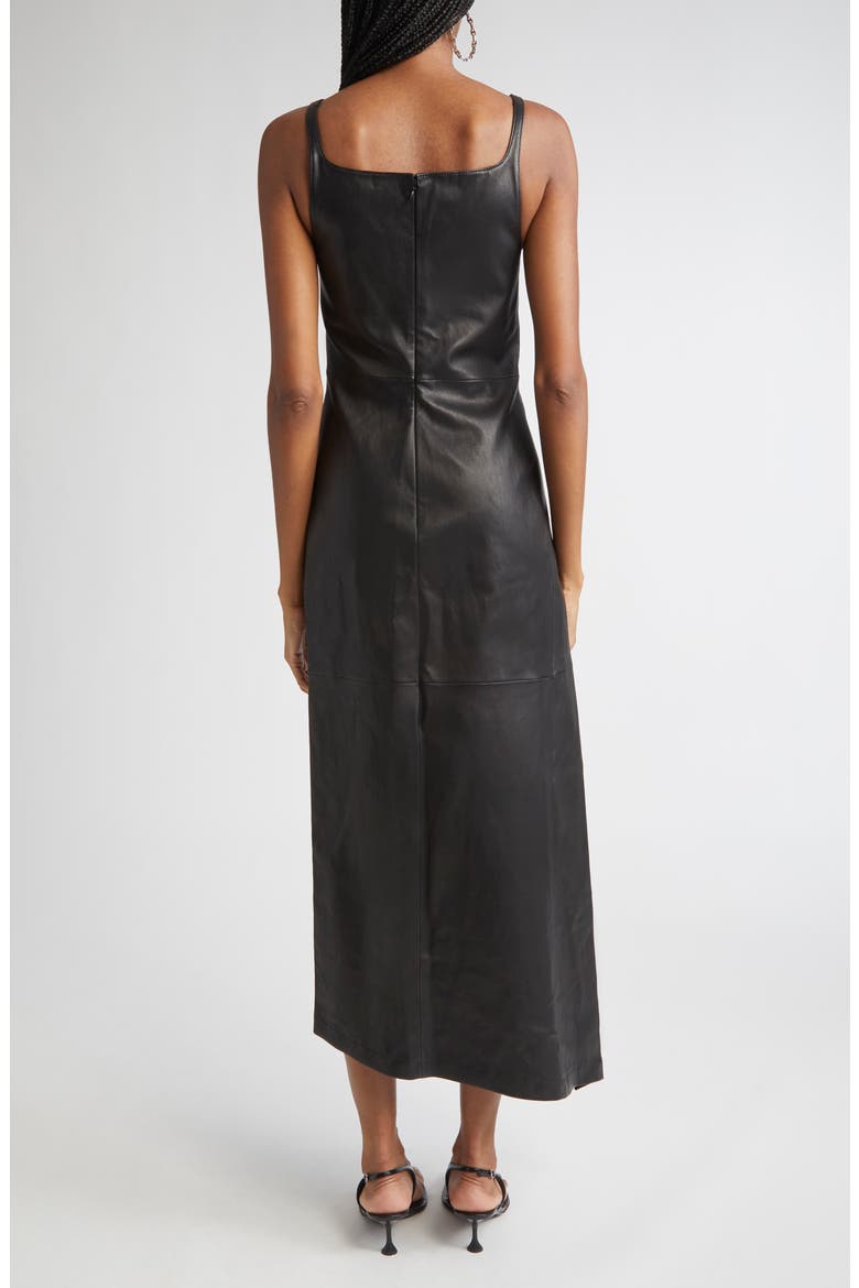Draped Lambskin Leather Midi Dress, Alternate, color, BLACK