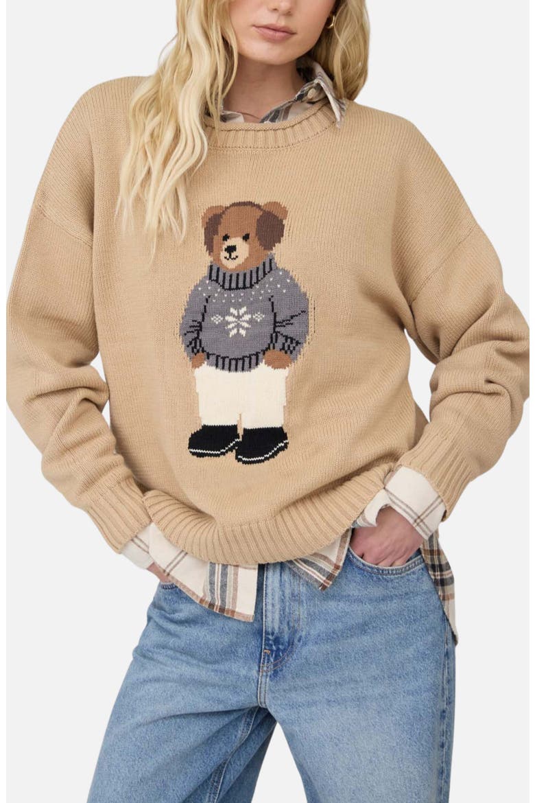 Teddy Bear Crewneck Sweater, Main, color, KHAKI