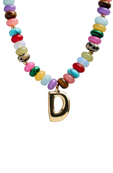 Semi Precious Bubble Initial Pendant Necklace