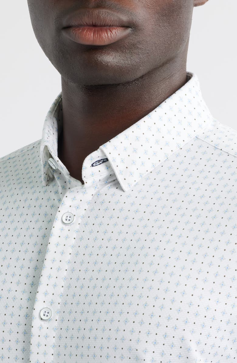 Mizzen+Main Halyard Trim Fit Geo Print Short Sleeve Button-Up Shirt, Alternate, color, Pale Green Pyramid