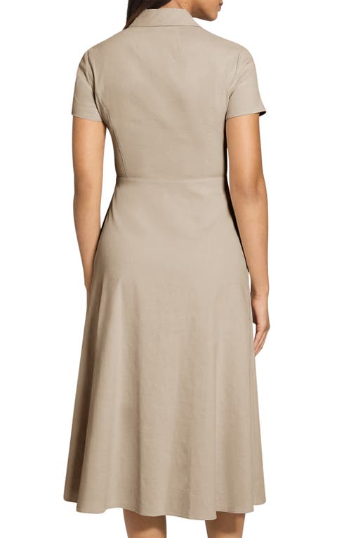Theory Good Linen Short-sleeve Button-front Midi Shirt Dress In Soft Taupe
