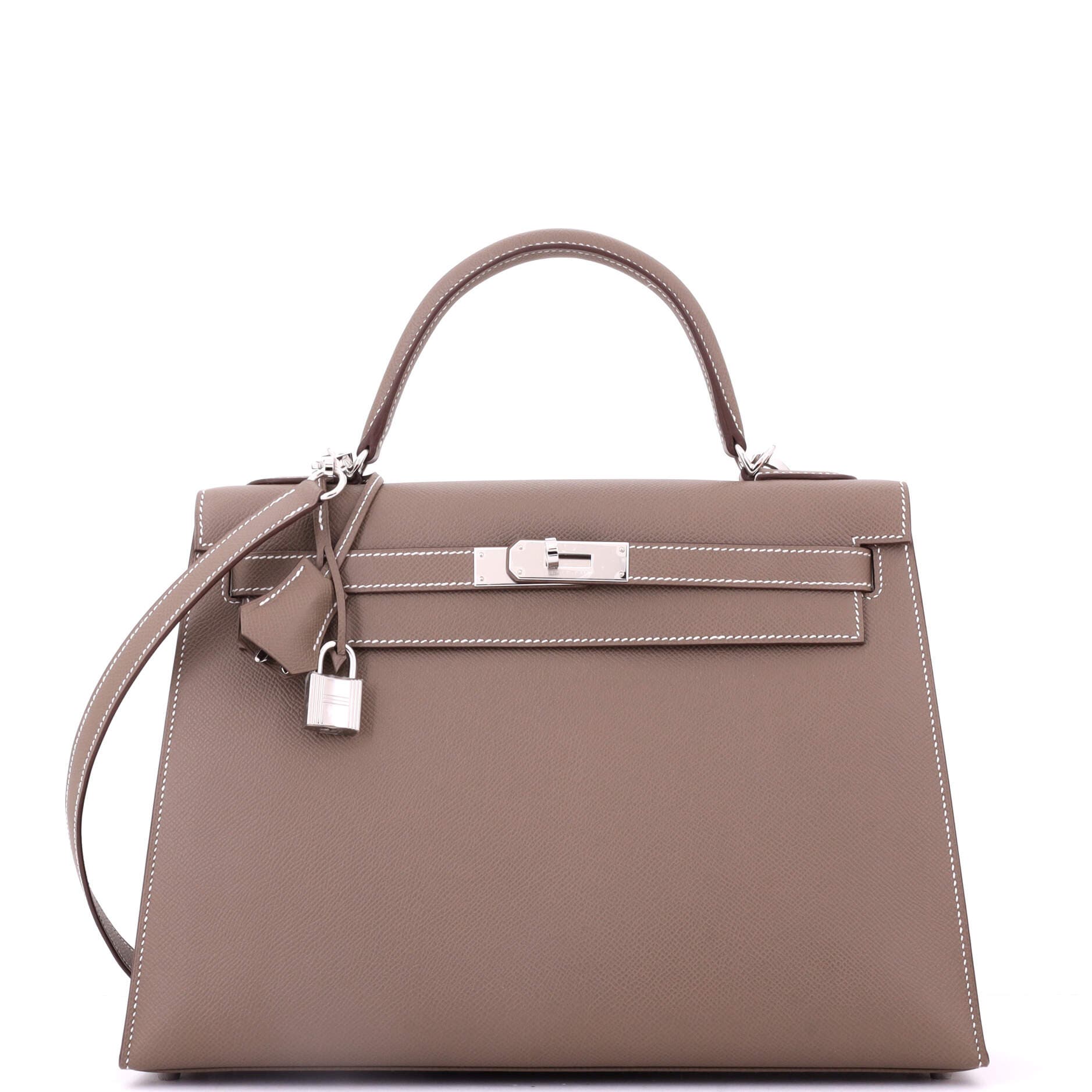 Pre-Owned Hermes Kelly Handbag Grey Epsom with Palladium Hardware 32, Main, color, Etoupe