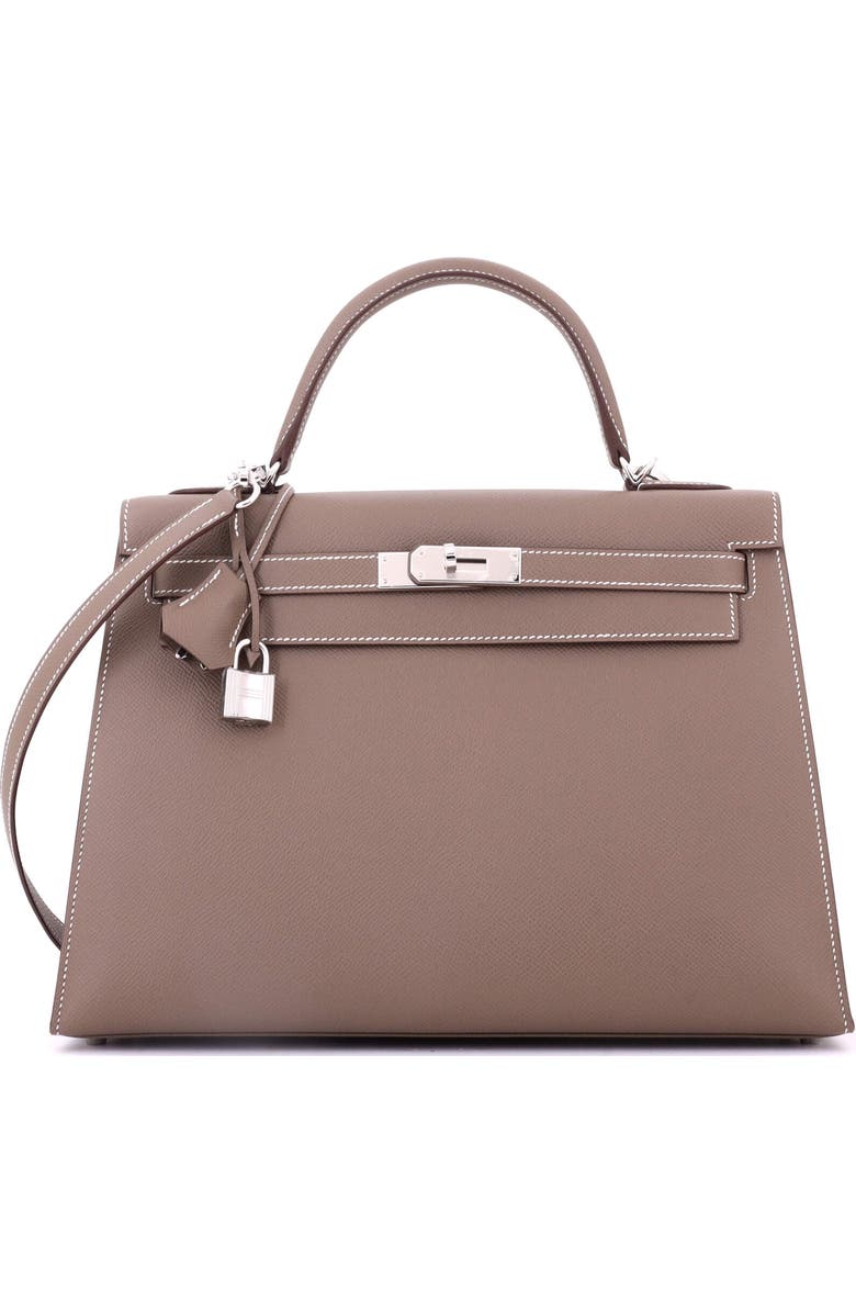 Pre-Owned Hermes Kelly Handbag Grey Epsom with Palladium Hardware 32, Main, color, Etoupe