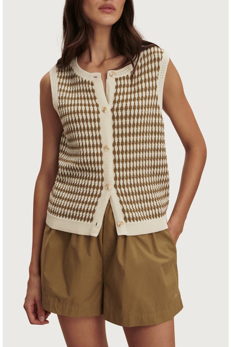Aura Cotton Knit Top, Main, color, EGRET / GOLDEN OLIVE