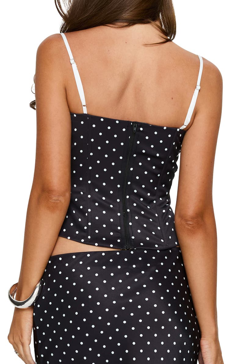 Princess Polly Somani Layered Crop Corset Tank, Alternate, color, Black Polka Dot