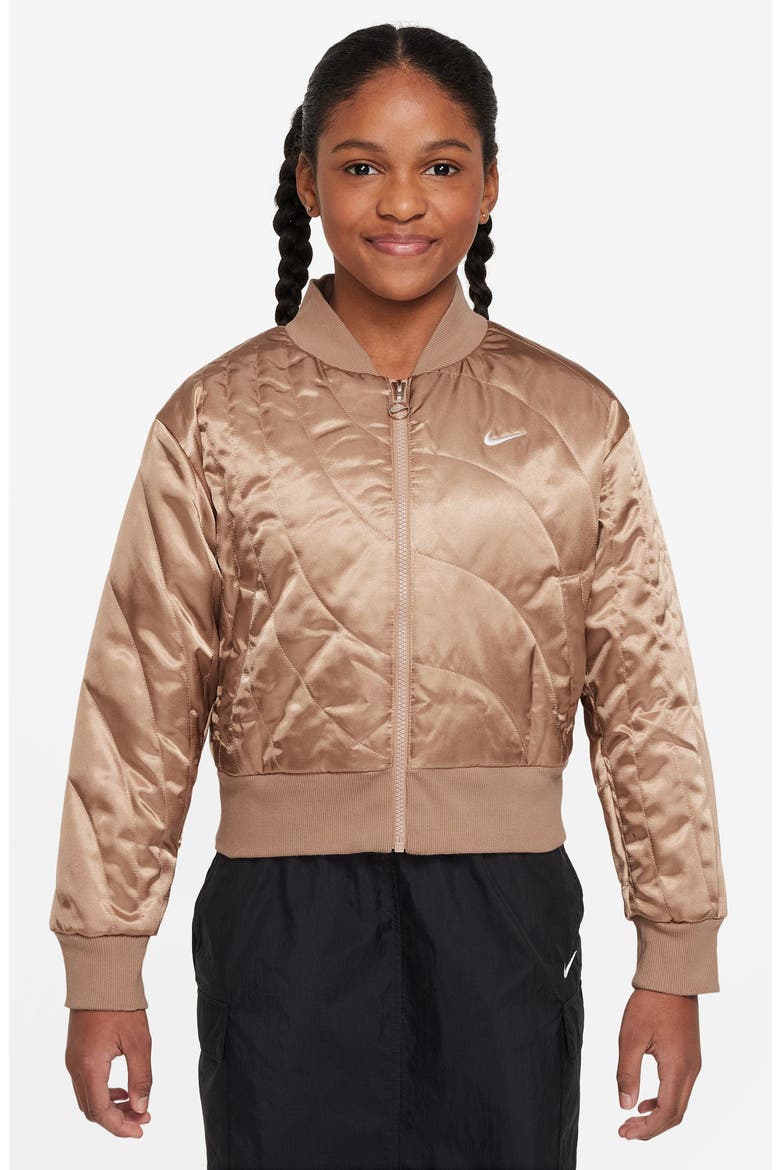 Kids' Sportswear Quilted Bomber Jacket, Main, color, HEMP/ WHITE