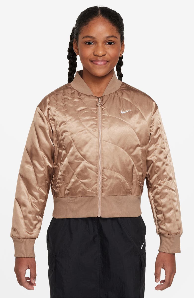 Nike Kids' Sportswear Quilted Bomber Jacket, Main, color, Hemp/ White